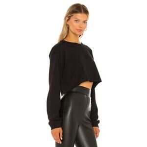Lovers + Friends Laguna Black Round Neck Long Sleeve Raw Hem Crop Sweater S
